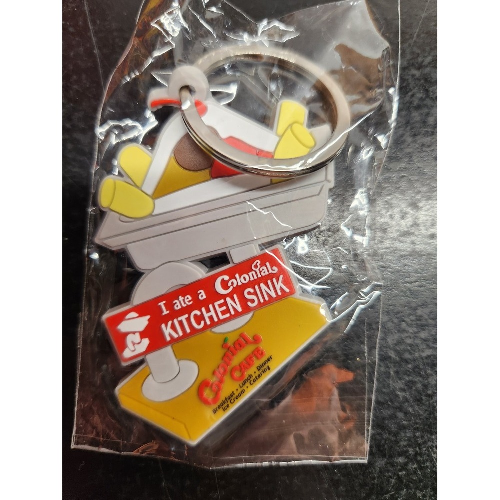 Colonial Cafe Kitchen Sink Keychain Souvenir New Sealed Rubber PVC Charm